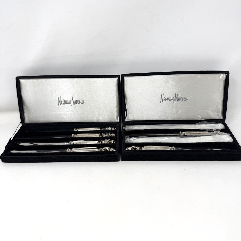 Godinger Acorn Neiman Marcus Silver Plated Ornate Steak Knives Set of 8 + Boxes